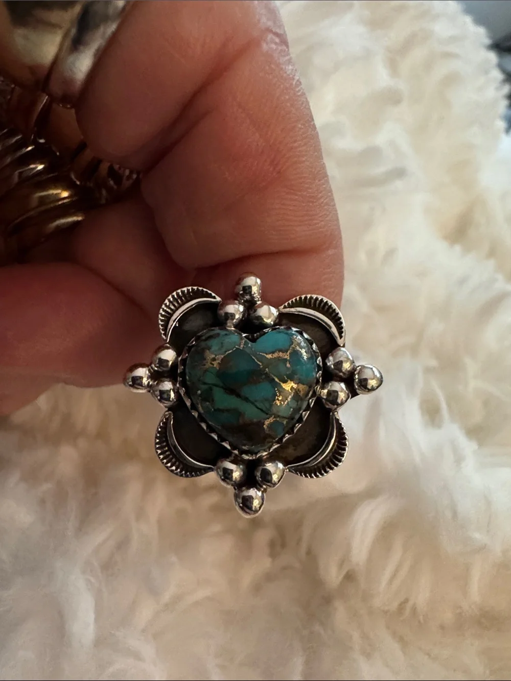 Copper Turquoise Heart 925 stamped Sterling-Style Statement Ring - Blue